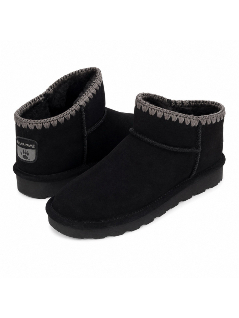 BearPaw Super Shorty Deco Black Crochet Suede Winter Wheeling Boot 8 NEW